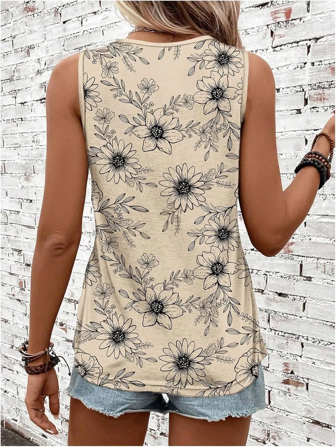 Women's Sleeveless Floral Tank Top Casual Vintage Crew Neck Graphic Tees Summer Tops