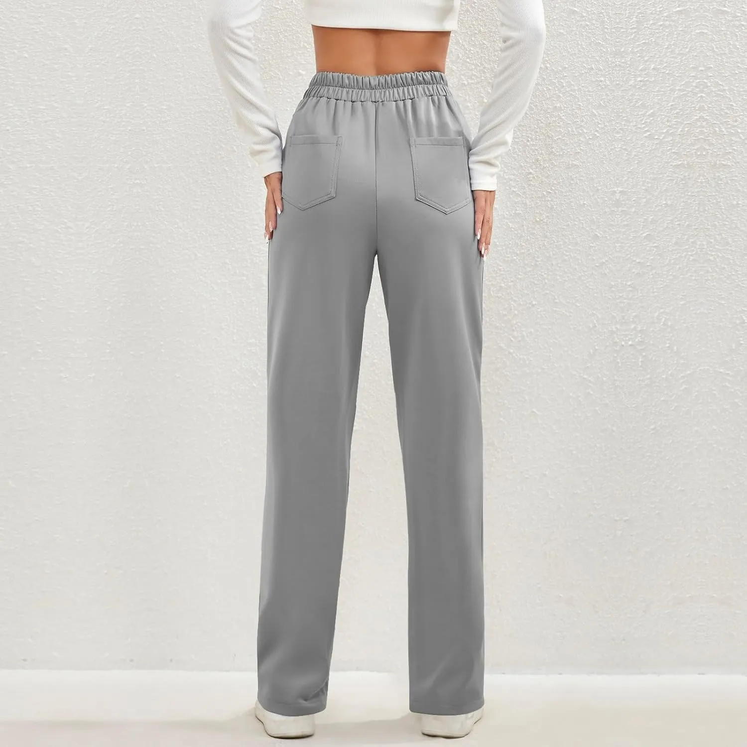 Women's Straight Leg Dress Pants Fahion 2024 High Waisted Button Down Stretchy Business Work Trousers with Pockets