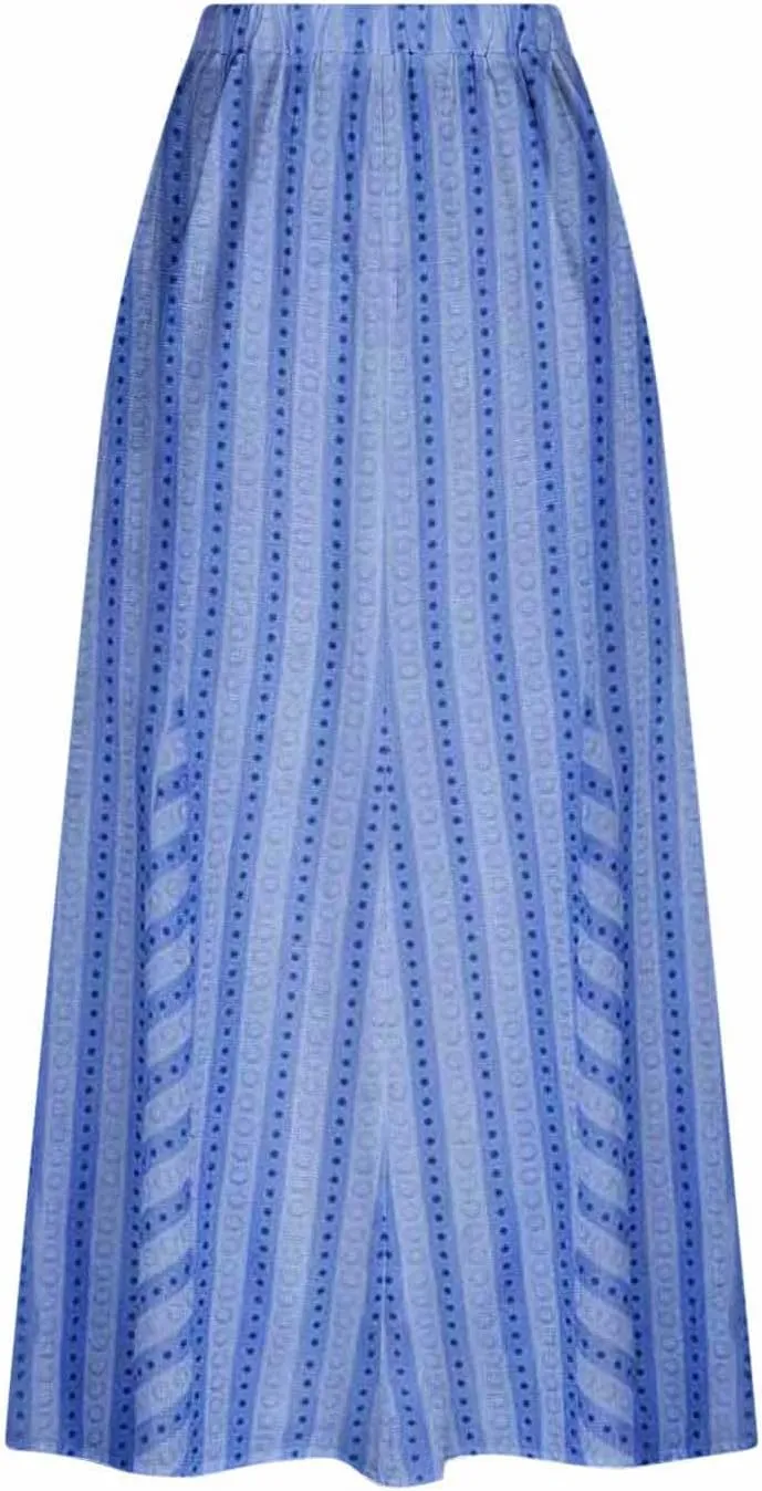 Womens Stripe Skirt Trendy Casual Elastic High Waisted Skirt Loose Fit Pleated Flowy Swing Maxi Skirts with Pockets