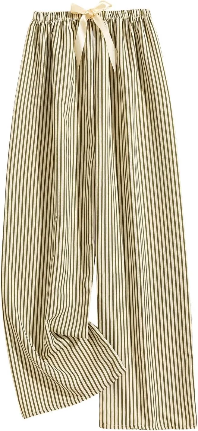 Womens Striped Wide Leg Pants Dressy High Waist Trousers Business Casual Loose Flowy Tie Knot Palazzo Pants