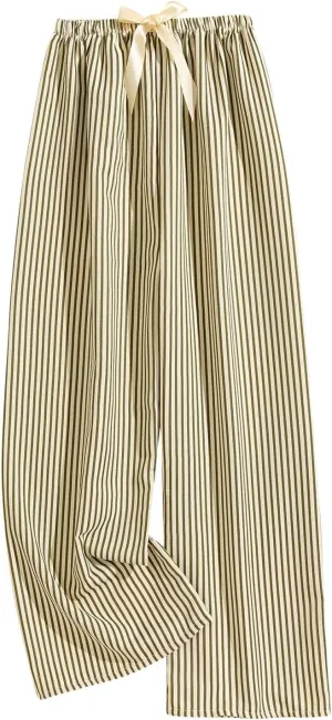 Womens Striped Wide Leg Pants Dressy High Waist Trousers Business Casual Loose Flowy Tie Knot Palazzo Pants