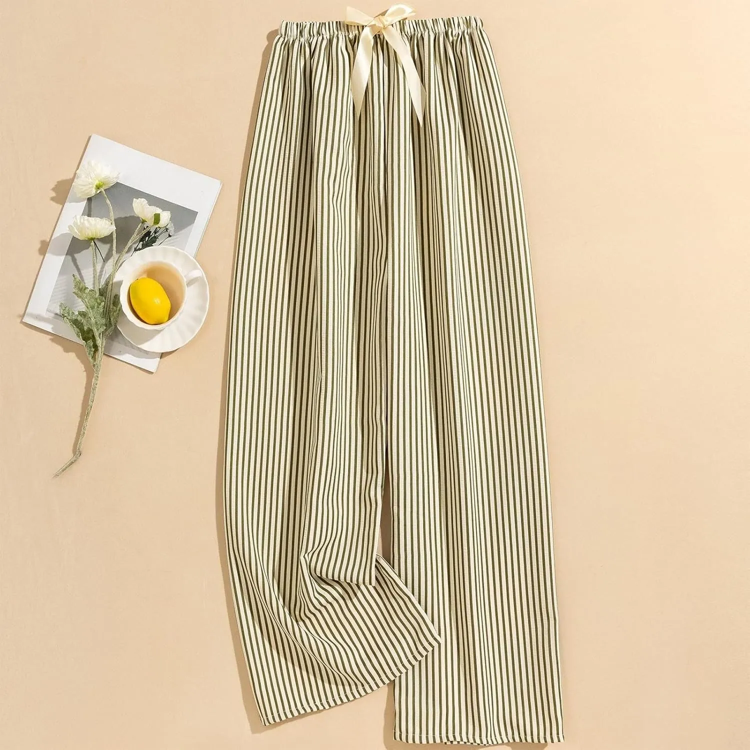 Womens Striped Wide Leg Pants Dressy High Waist Trousers Business Casual Loose Flowy Tie Knot Palazzo Pants