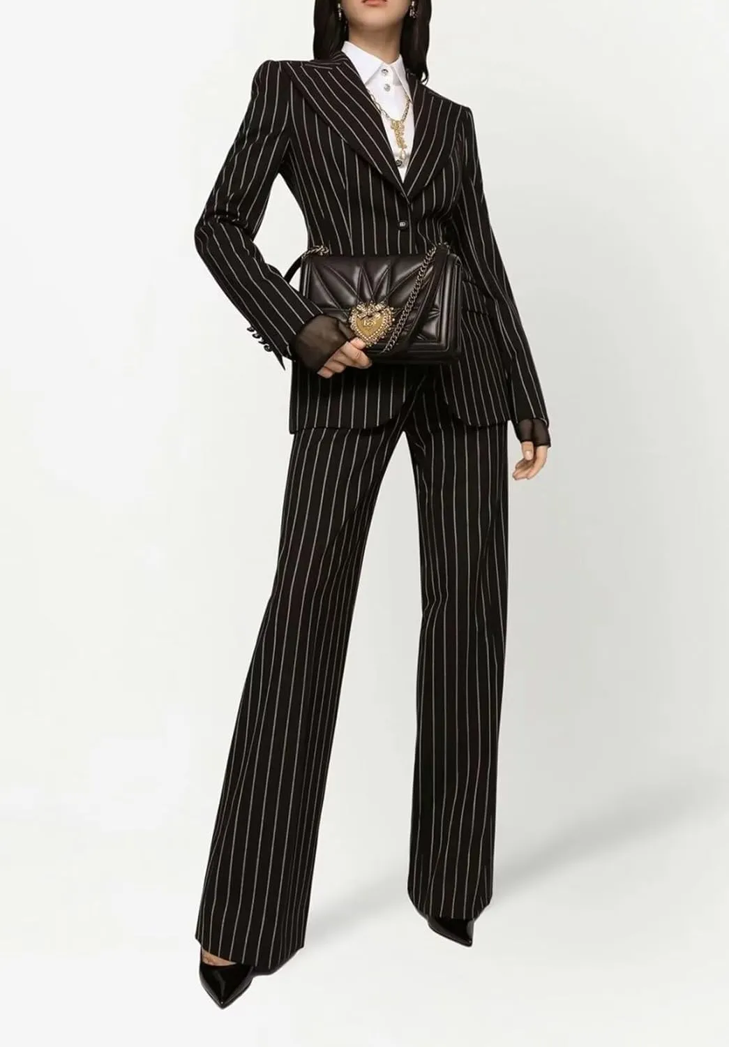 Women's Stripes 2 Piece Suits Office Lady Business Outfits Slim Fit Blazer Jacket Pant