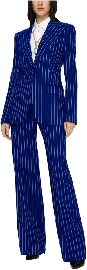 Women's Stripes 2 Piece Suits Office Lady Business Outfits Slim Fit Blazer Jacket Pant