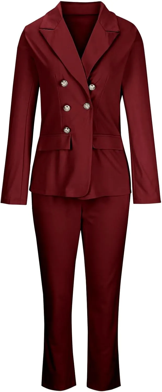 Women's Suit 2 Piece Set Classic Solid Business Suit Set Office Outfits Slim Fit Blazer Jackets Matching Pant Suits