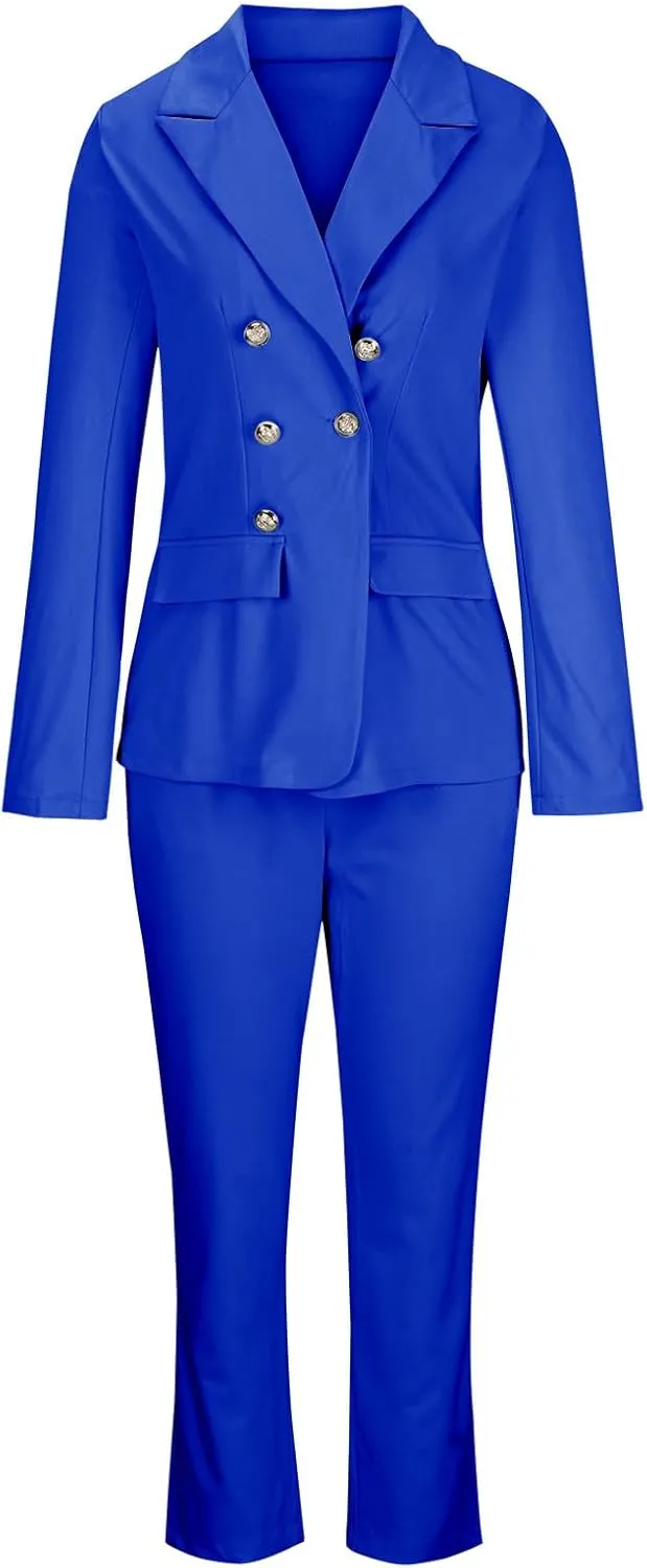 Women's Suit 2 Piece Set Classic Solid Business Suit Set Office Outfits Slim Fit Blazer Jackets Matching Pant Suits