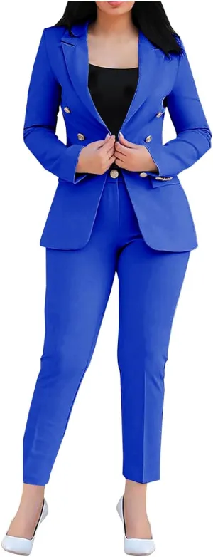 Women's Suit 2 Piece Set Classic Solid Business Suit Set Office Outfits Slim Fit Blazer Jackets Matching Pant Suits