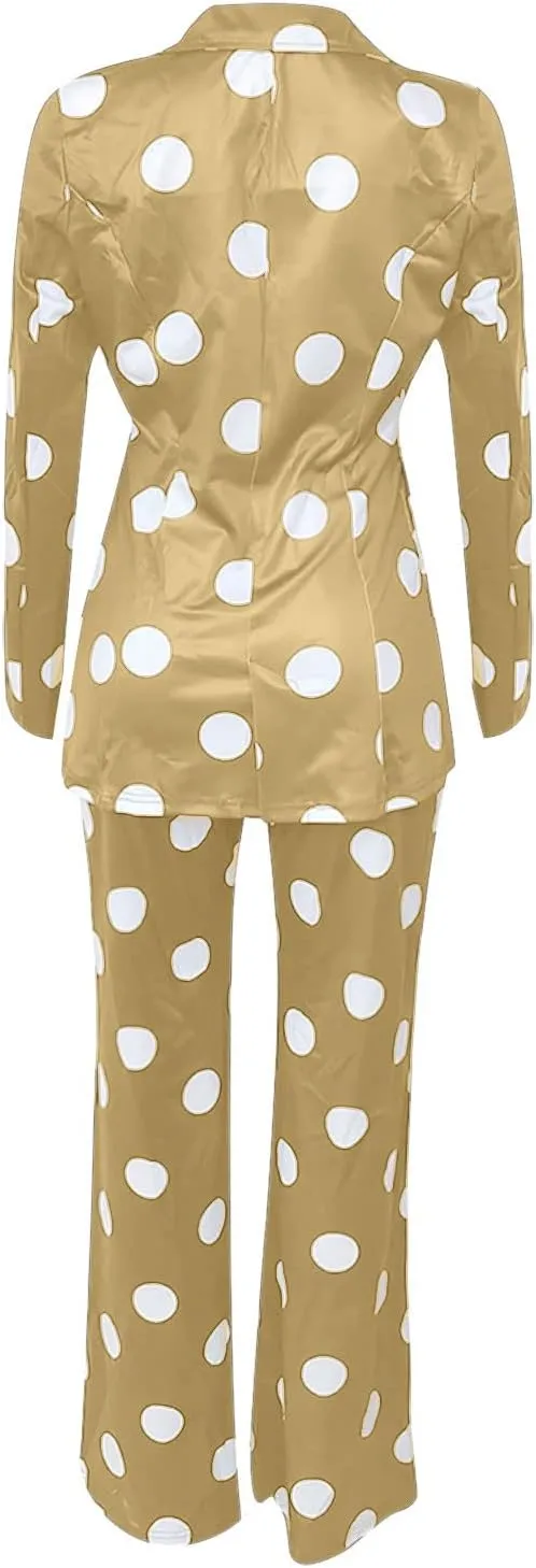 Women's Suiting 2 Piece Polka Dot Blazers Business Casual V-Neck Long Sleeve Blazer Jacket and Wide Leg Pants Set