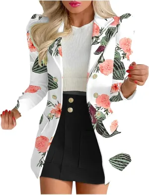 Womens Suits 2 Piece Set Elegant Business Casual Outfits for Ladies Fashion Slim Blazer Jacket Matching Short Skirts