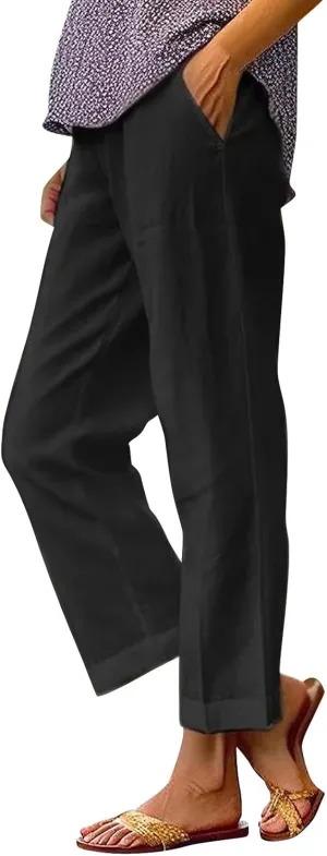 Womens Summer Capris Pants Cotton Linen Length Knee 2025 Straight Leg Loose Beach Shorts Trouser with Pocket