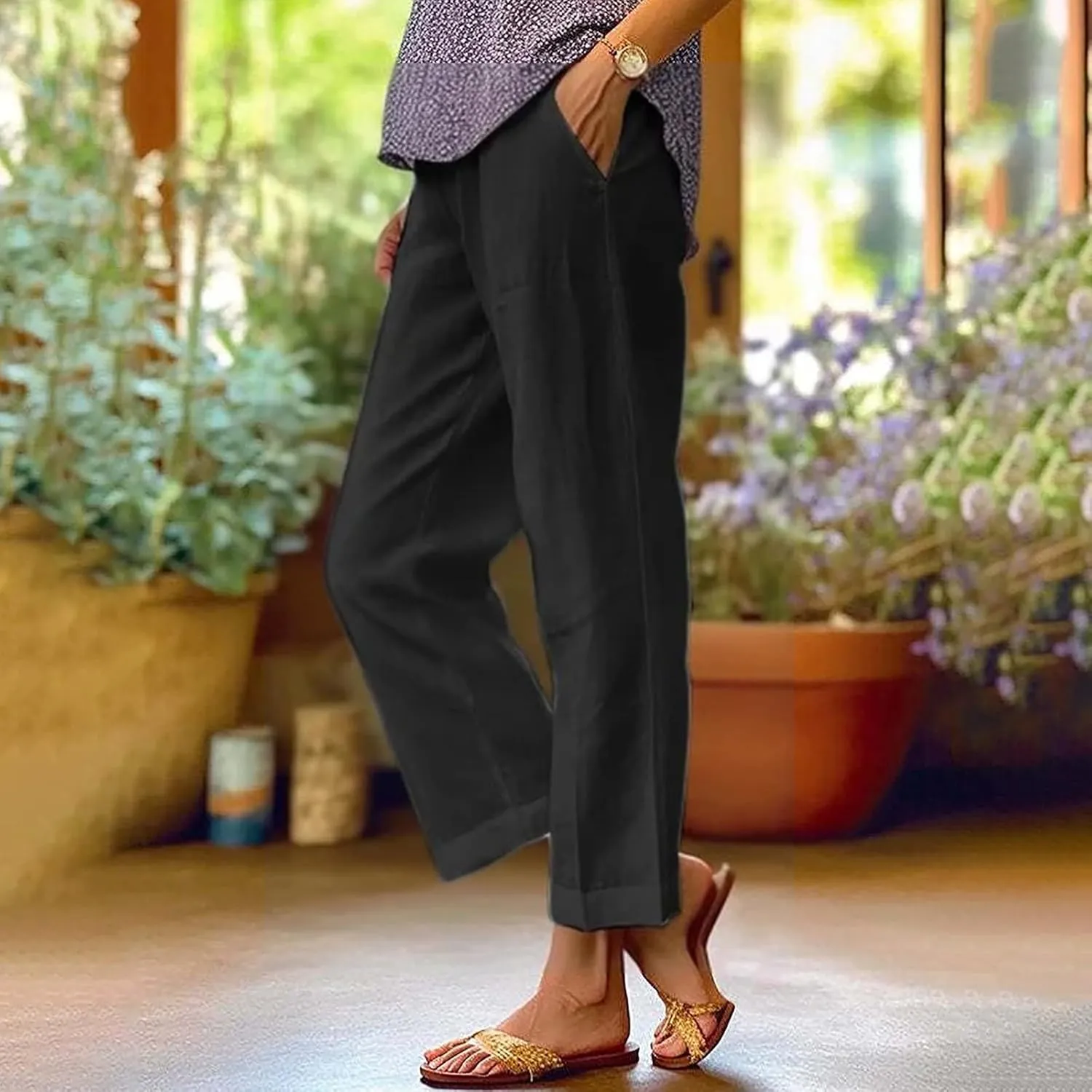 Womens Summer Capris Pants Cotton Linen Length Knee 2025 Straight Leg Loose Beach Shorts Trouser with Pocket