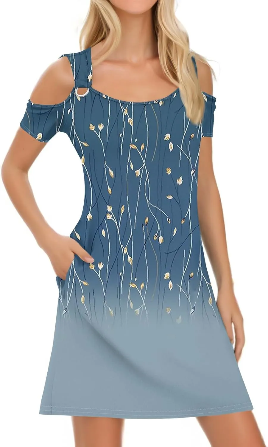 Women's Summer Casual Trendy Sleeveless Halter Striped Polka Dot Floral Print Midi Dress 2025 with Pockets, S-3XL