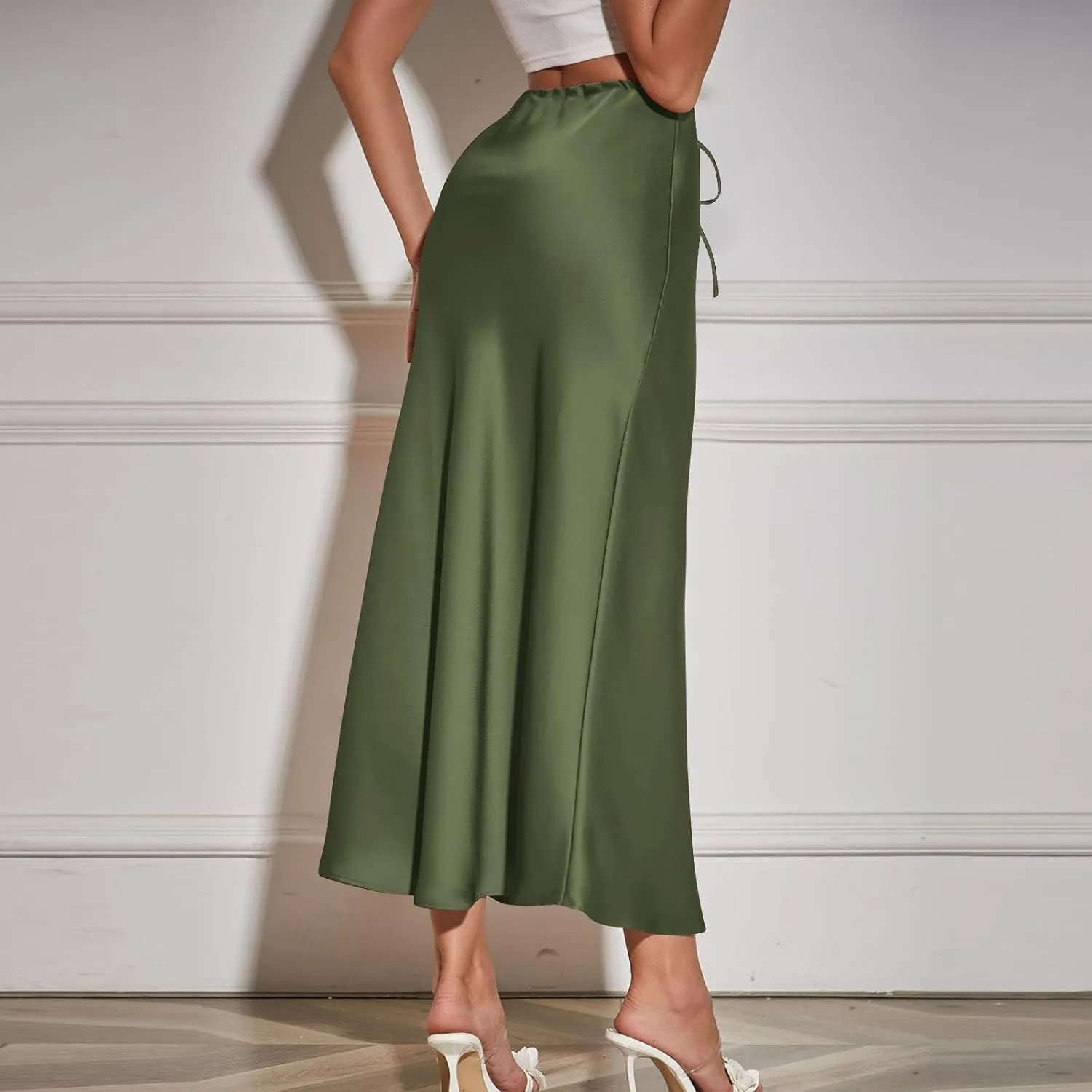 Womens Summer Fall Skirt 2025 High Waist A Line Flowy Long Skirts Drawstring Floor Length Cocktail Party Maxi Skirts