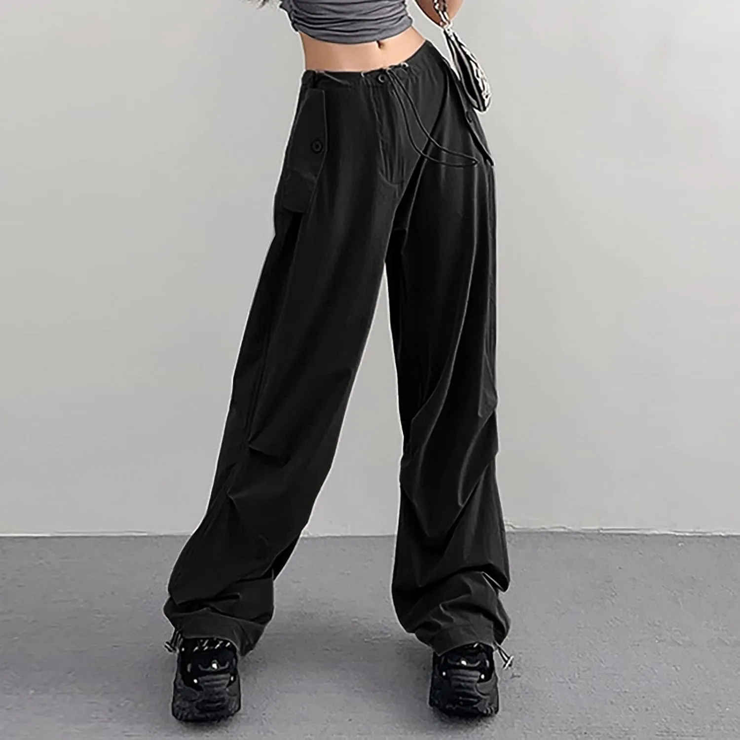 Women's Summer Trendy Jogging Sweatpants Low Rise Drawstring Palazzo Gaucho Sweat Pants Wide Leg Active Trousers