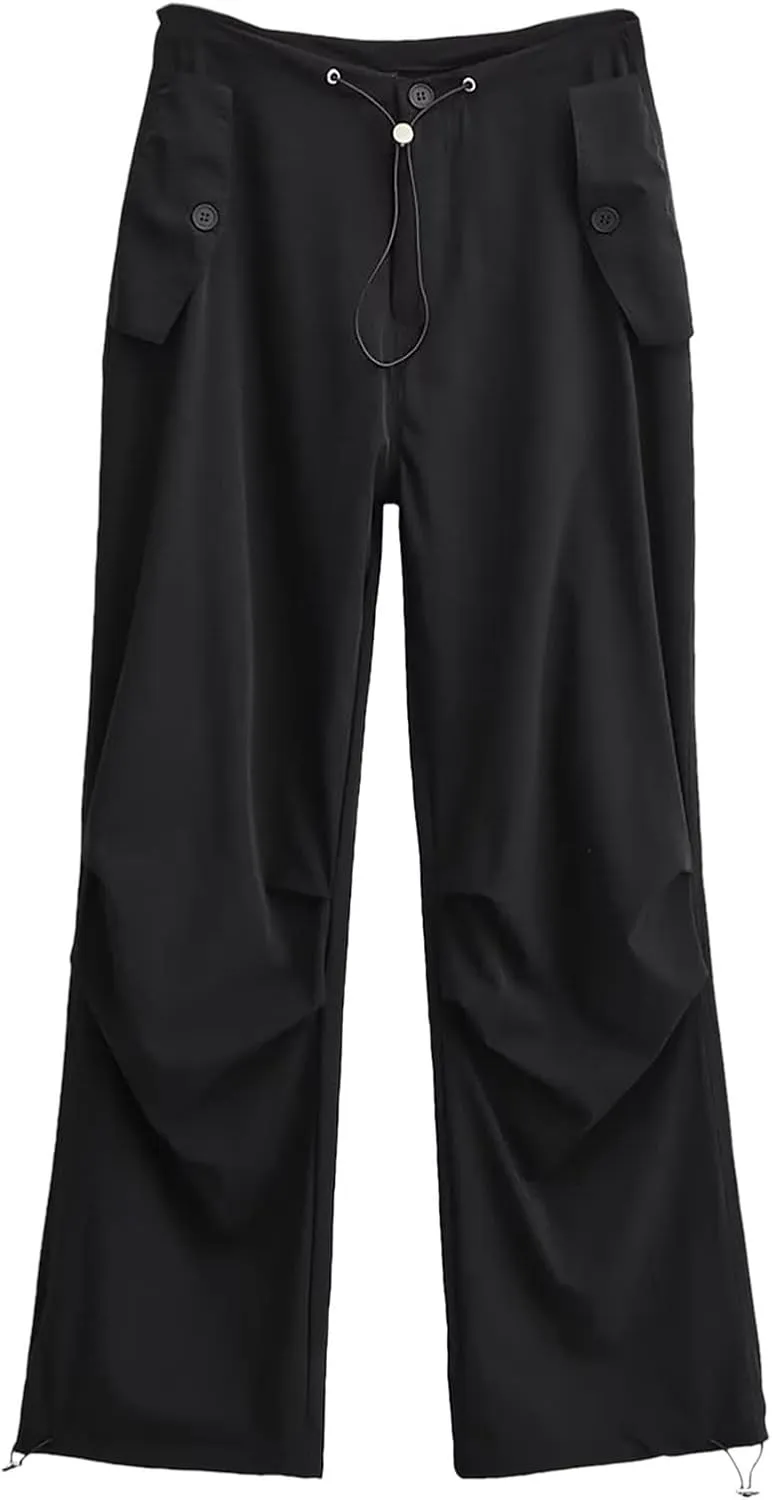 Women's Summer Trendy Jogging Sweatpants Low Rise Drawstring Palazzo Gaucho Sweat Pants Wide Leg Active Trousers