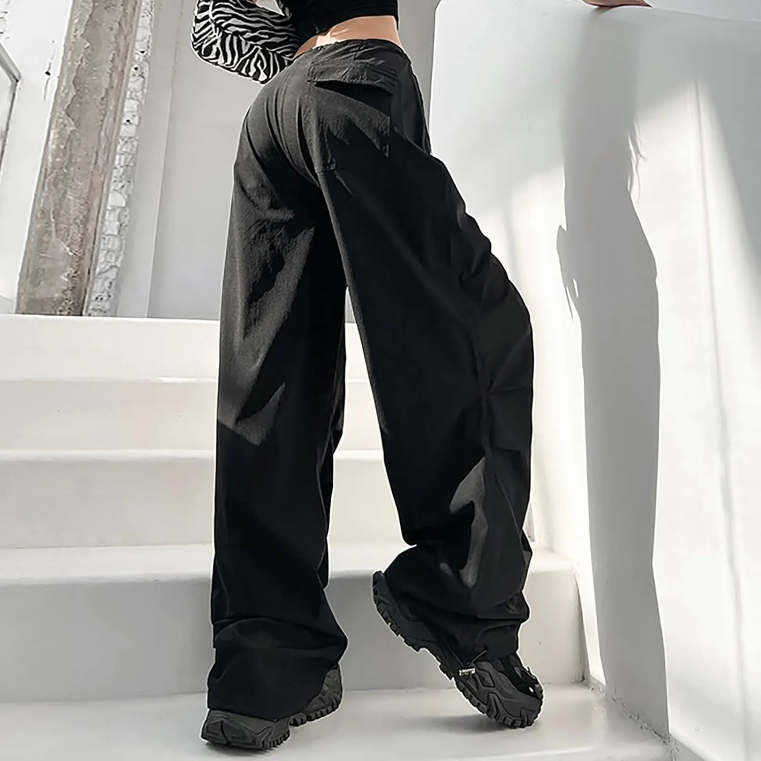 Women's Summer Trendy Jogging Sweatpants Low Rise Drawstring Palazzo Gaucho Sweat Pants Wide Leg Active Trousers