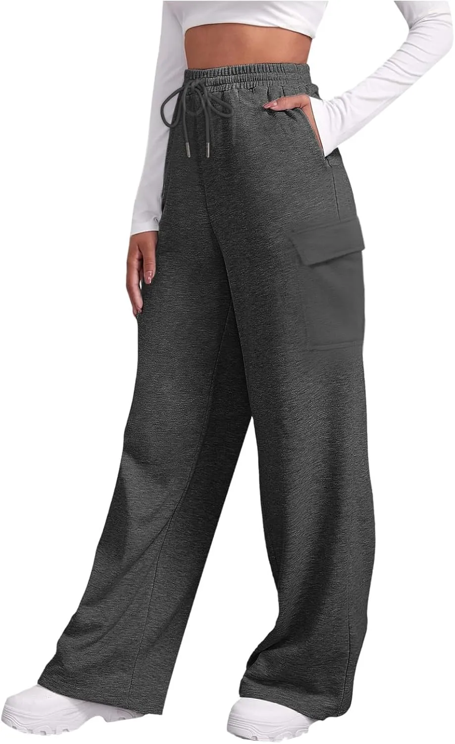 Womens Sweatpants Loose Casual Drawstring Sweat Pants Elastic Band Straight Leg Athletic Pants with Pockets