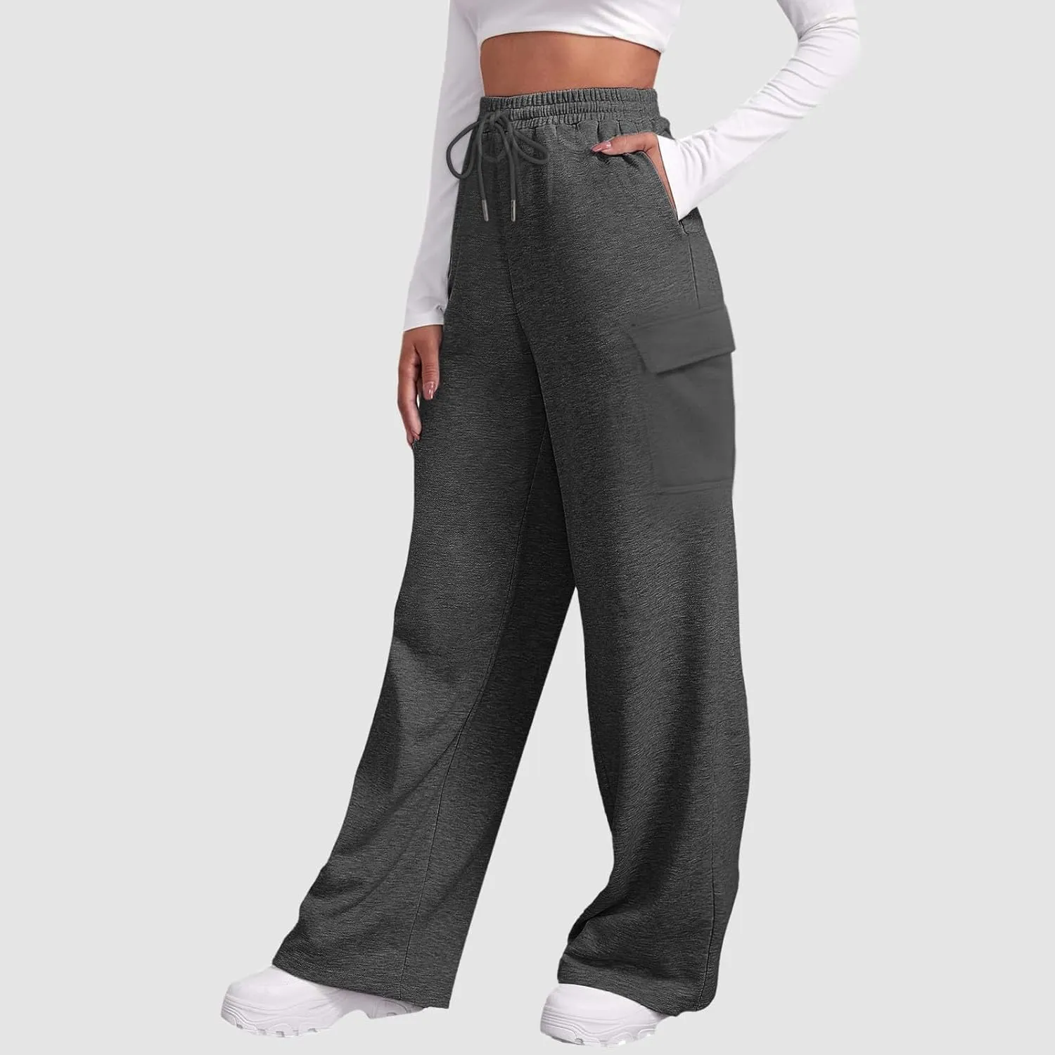Womens Sweatpants Loose Casual Drawstring Sweat Pants Elastic Band Straight Leg Athletic Pants with Pockets