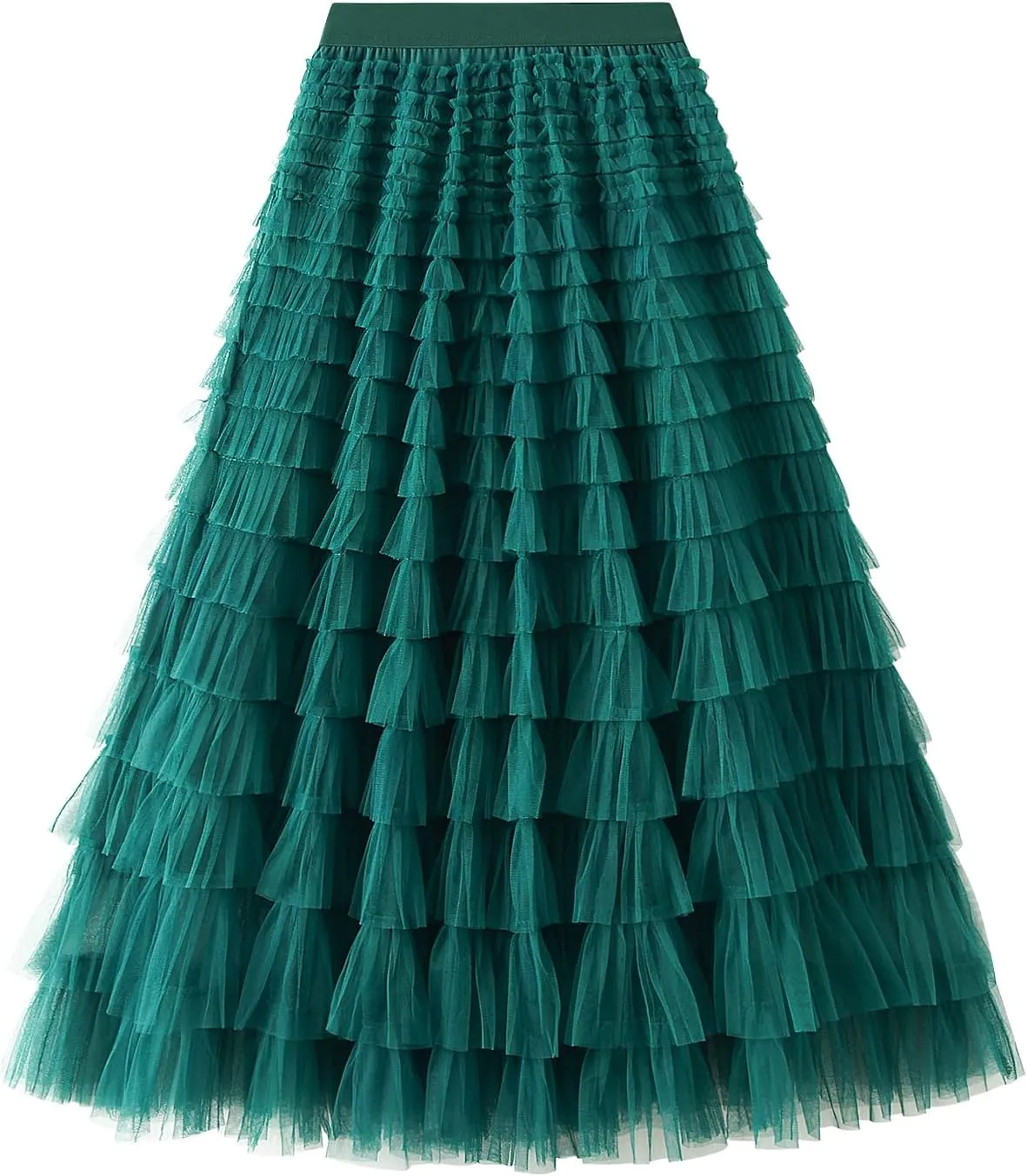 Womens Tiered Tulle Long Skirt A Line High Waist Layered Mesh Midi Skirts Pleated Ruffle Tutu Maxi Party Skirt