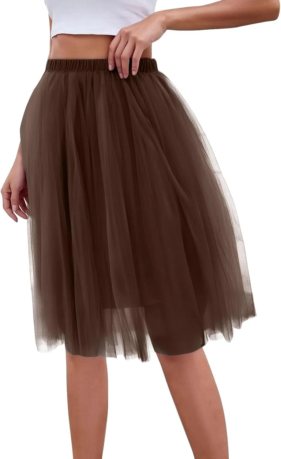 Womens Underskirts for Cosplay Elastic Ruffle Tutu Skirt Party Tulle Elegant Midi Skirt Lightweight A-Line Petticoat