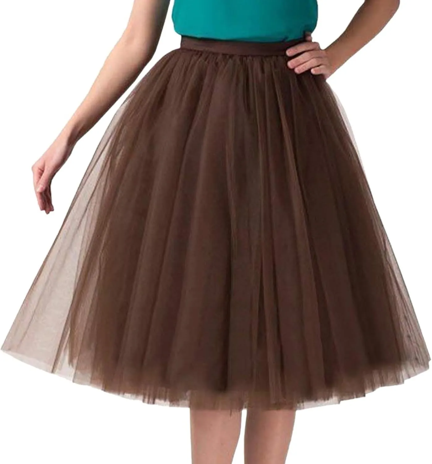 Womens Underskirts for Cosplay Elastic Ruffle Tutu Skirt Party Tulle Elegant Midi Skirt Lightweight A-Line Petticoat