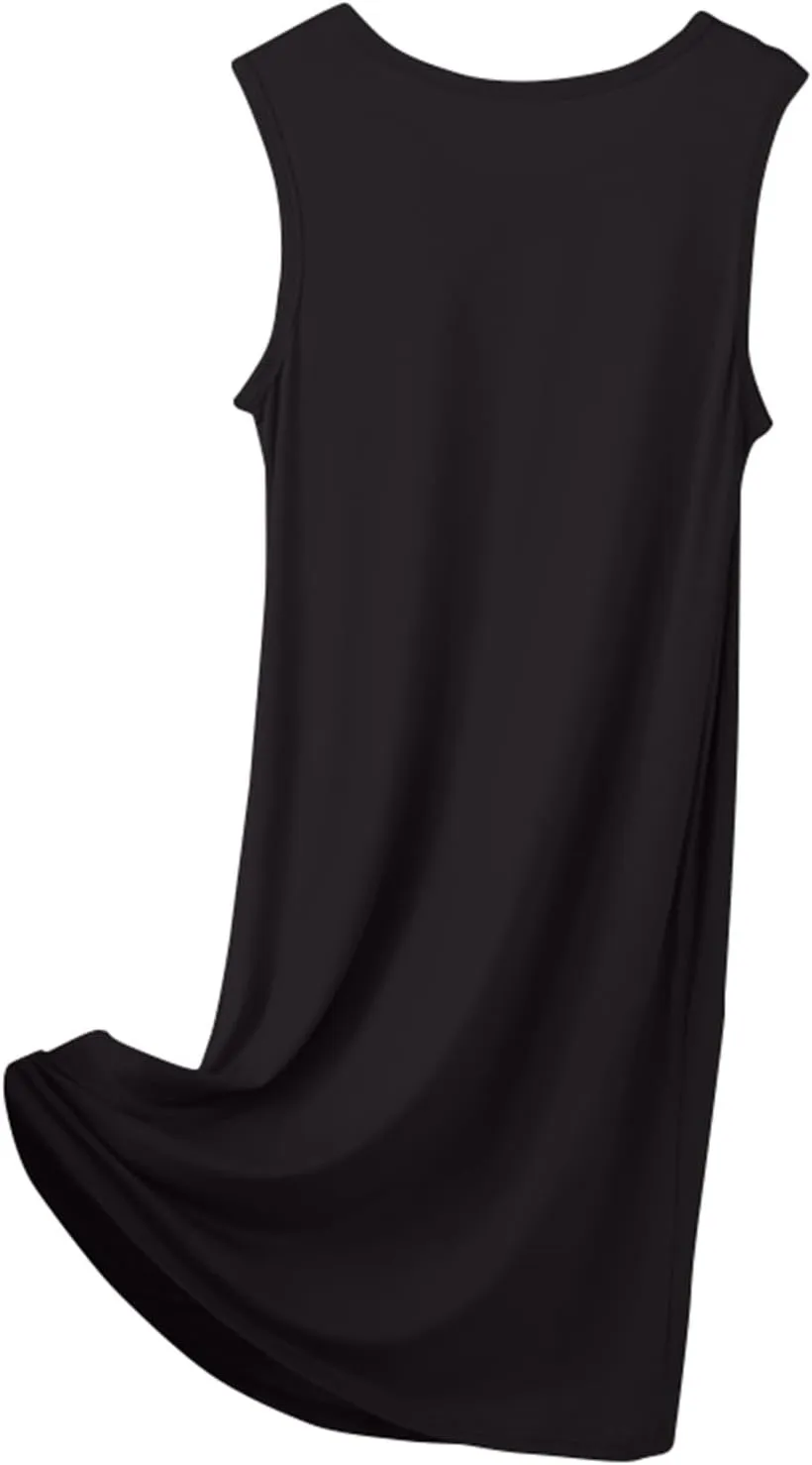 Women's Vacation Outfits Summer Casual Trendy Solid Color Sleeveless Tank Beach Dress Plus Size, XL-8XL