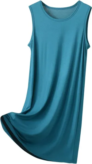 Women's Vacation Outfits Summer Casual Trendy Solid Color Sleeveless Tank Beach Dress Plus Size, XL-8XL