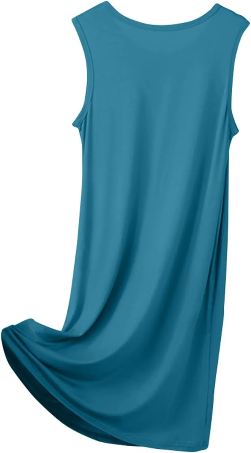 Women's Vacation Outfits Summer Casual Trendy Solid Color Sleeveless Tank Beach Dress Plus Size, XL-8XL