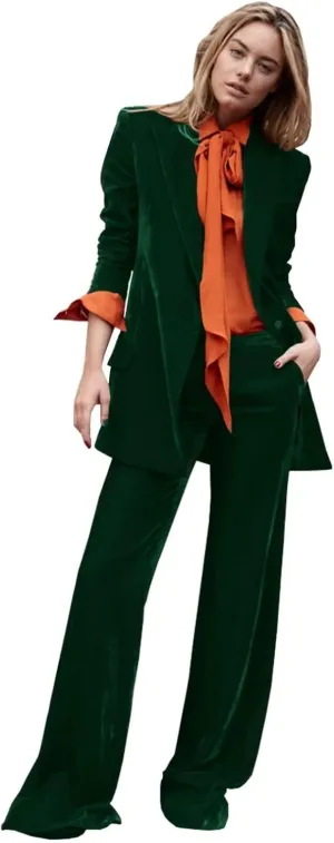 Women's Velvet 2 Piece Outfits Solid Blazer Jacket Work Office Pants Suit Set