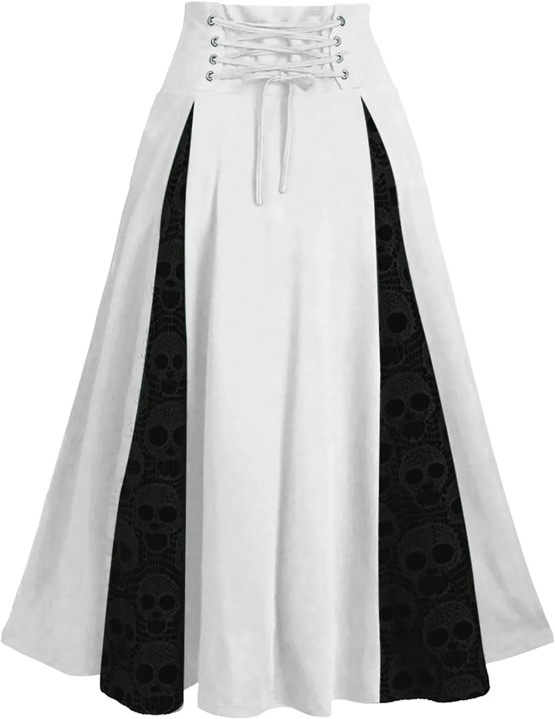 Women's Vintage Gothic Victorian Skirt Lace Patchwork High Waist Midi Skirt Goth Pleated Skirt Steampunk Skirt
