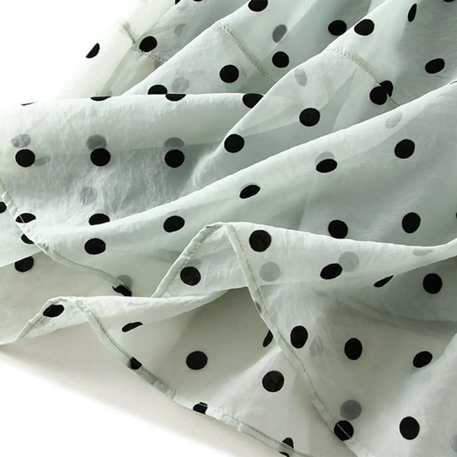 Women's Vintage Polka Dots Tulle Skirts Elastic Waist A Line Pleated Ruffle Midi Skirt Summer Loose Flowy Skirts