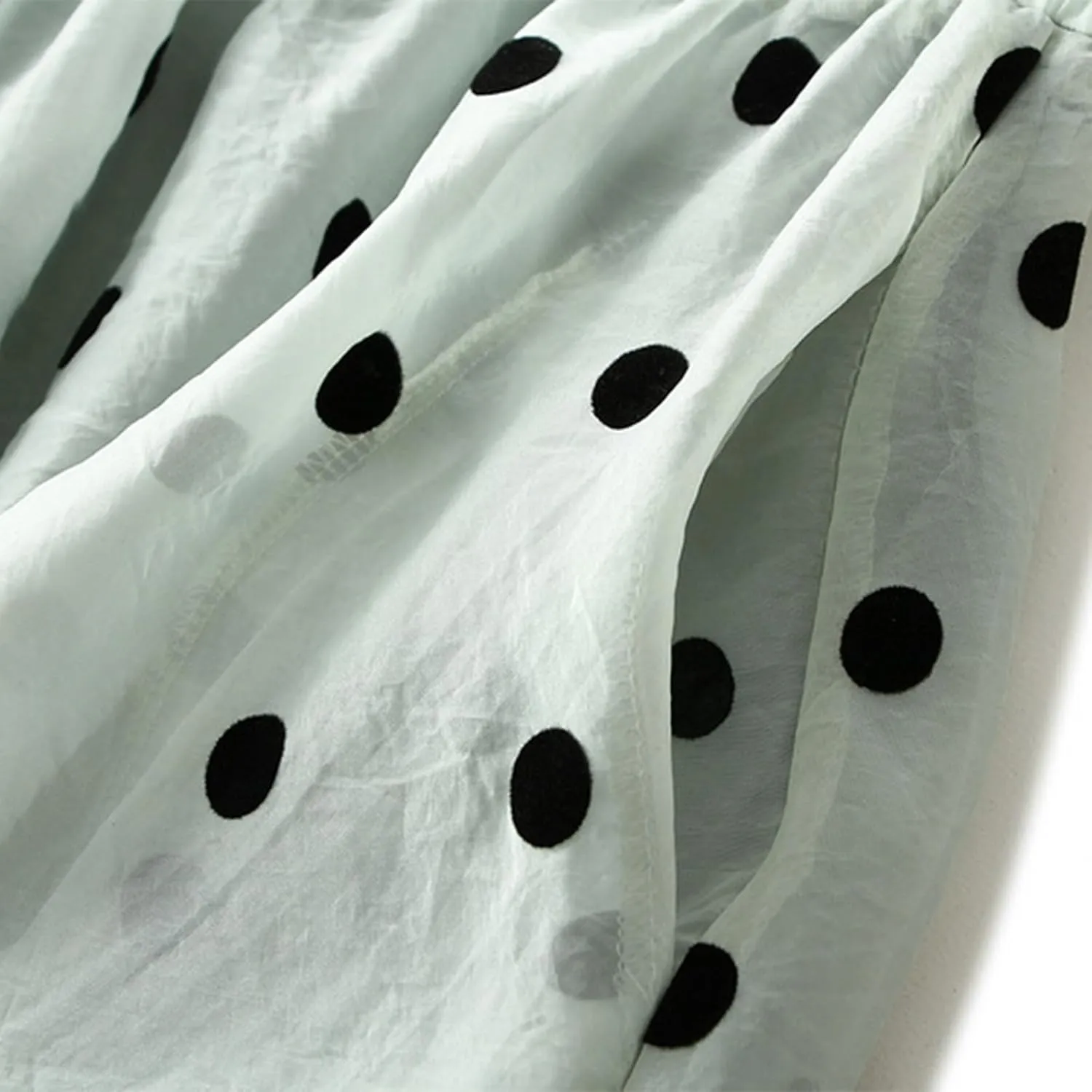 Women's Vintage Polka Dots Tulle Skirts Elastic Waist A Line Pleated Ruffle Midi Skirt Summer Loose Flowy Skirts