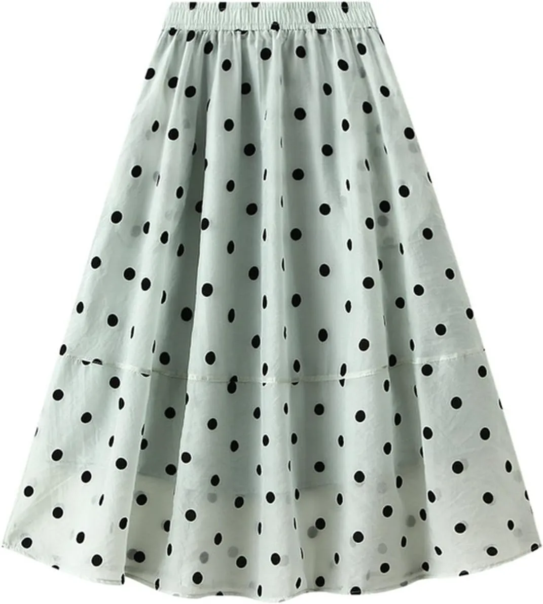 Women's Vintage Polka Dots Tulle Skirts Elastic Waist A Line Pleated Ruffle Midi Skirt Summer Loose Flowy Skirts