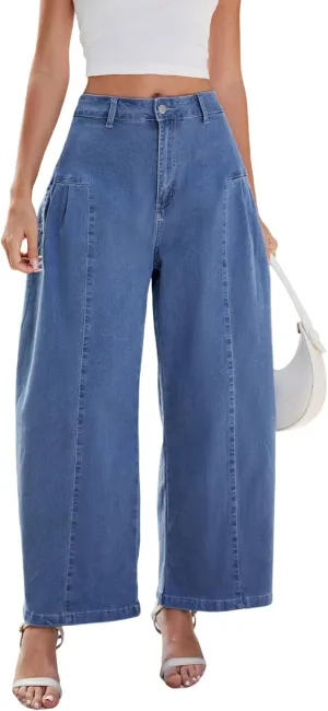 Women's Wide Leg Jeans High Waisted Straight Leg Baggy Jeans Bell Bottom Casual Denim Pants