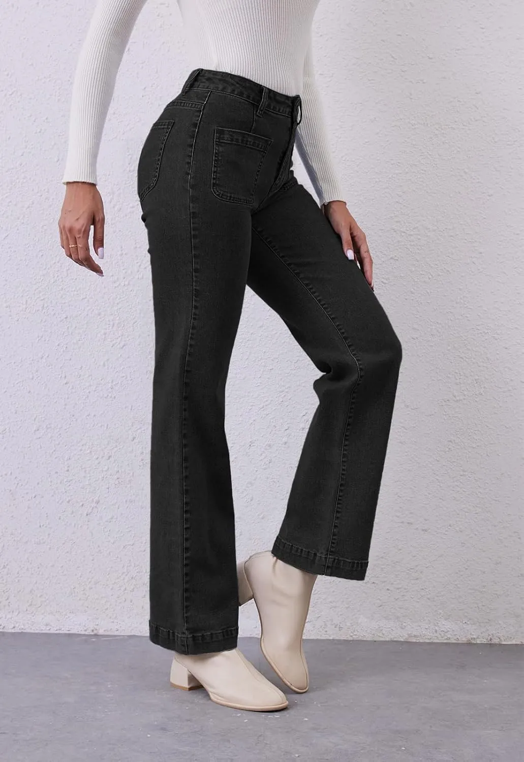Womens Wide Leg Jeans High Waisted Stretchy Straight Leg Jeans Trendy Loose Denim Pants with Pockets