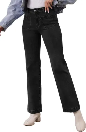 Womens Wide Leg Jeans High Waisted Stretchy Straight Leg Jeans Trendy Loose Denim Pants with Pockets