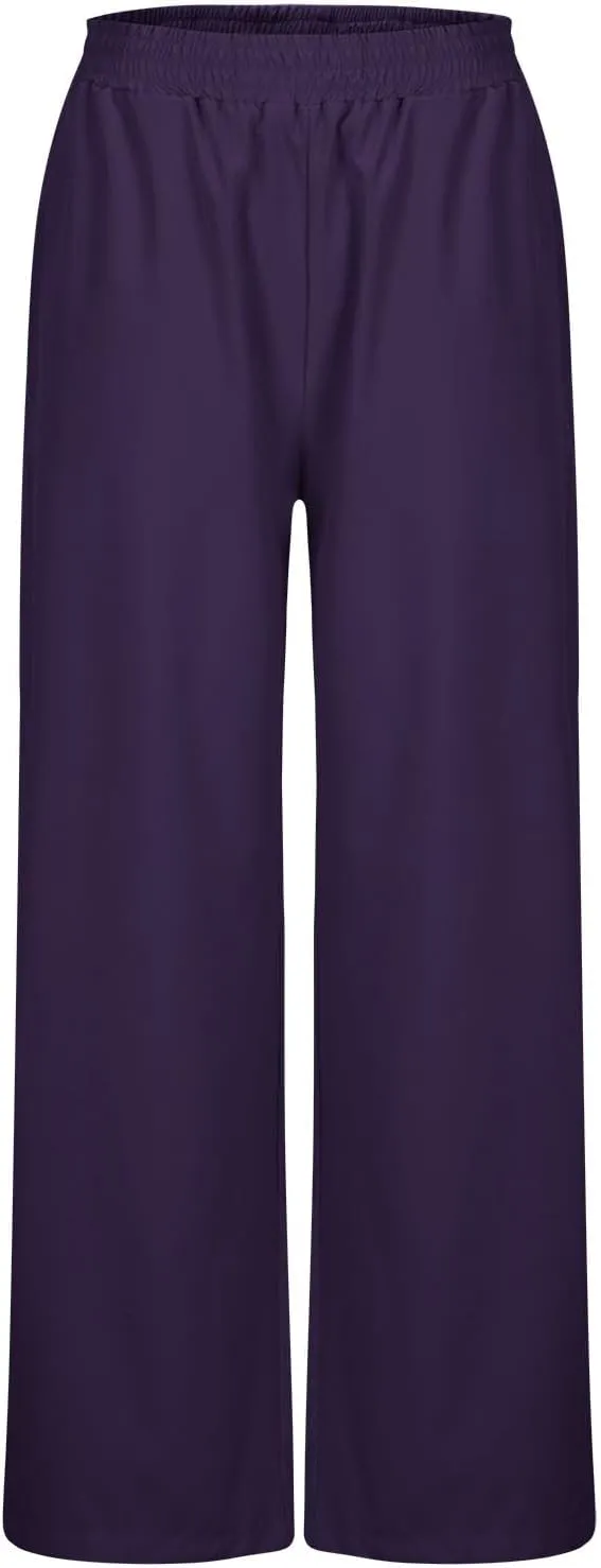 Womens Wide Leg Lightweight Pants Yoga Sport Palazzo Slacks High Waist Casual Travel Work Summer Trousers with Pockets