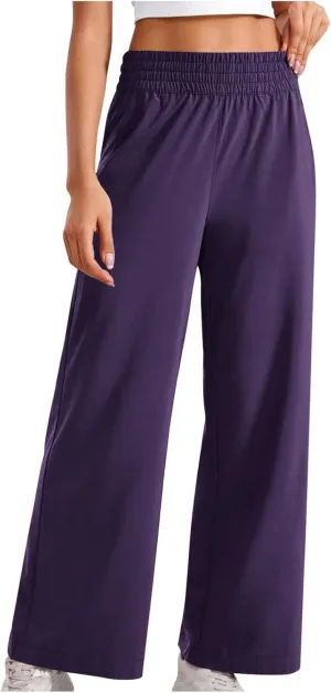 Womens Wide Leg Lightweight Pants Yoga Sport Palazzo Slacks High Waist Casual Travel Work Summer Trousers with Pockets