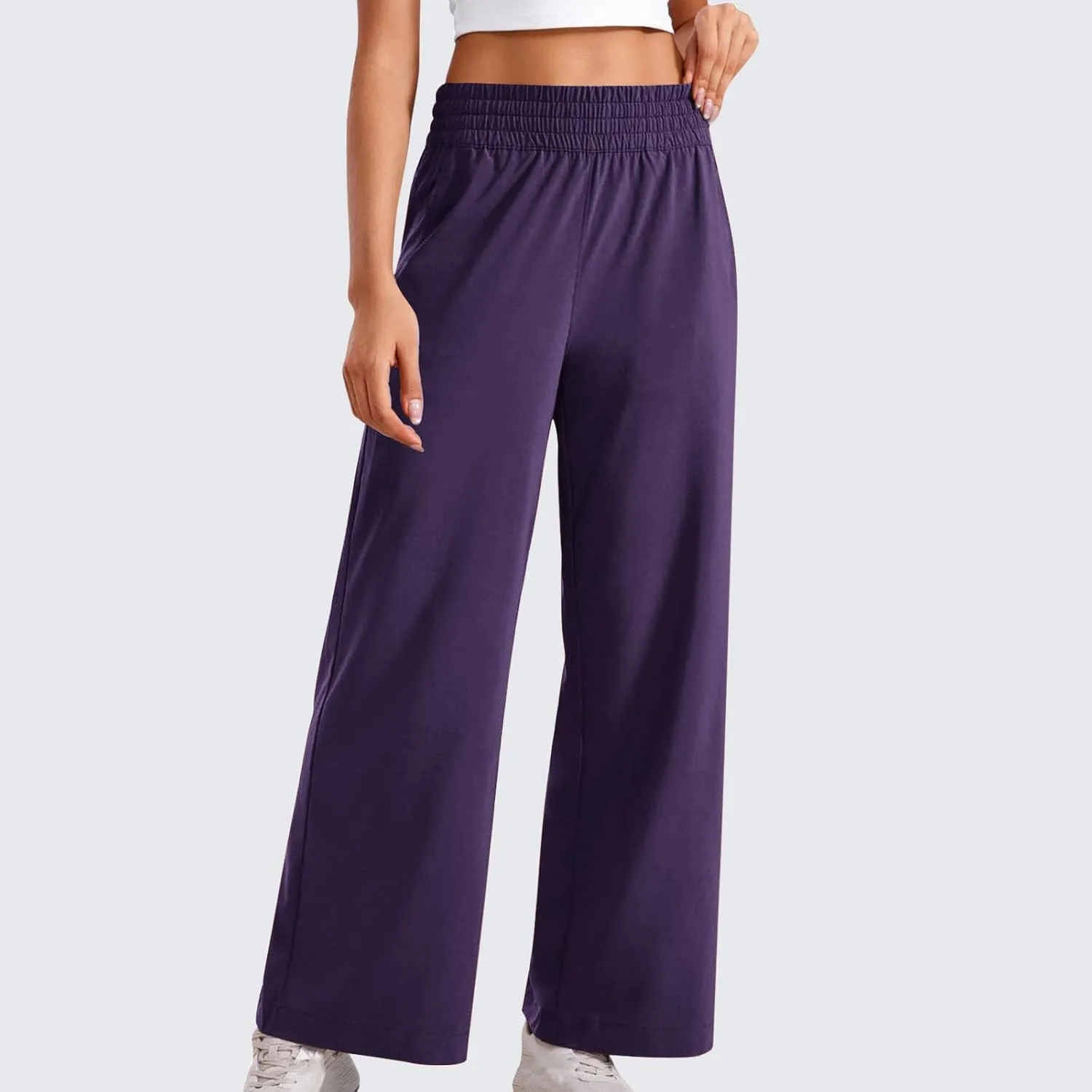 Womens Wide Leg Lightweight Pants Yoga Sport Palazzo Slacks High Waist Casual Travel Work Summer Trousers with Pockets