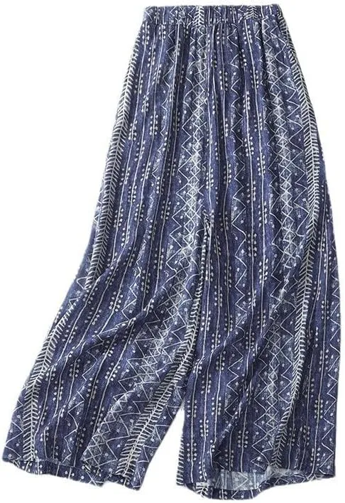 Womens Wide Leg Pants High Waist Straight Leg Cotton Linen Pants Lightweight Flowy Boho Trousers Summer Vacation