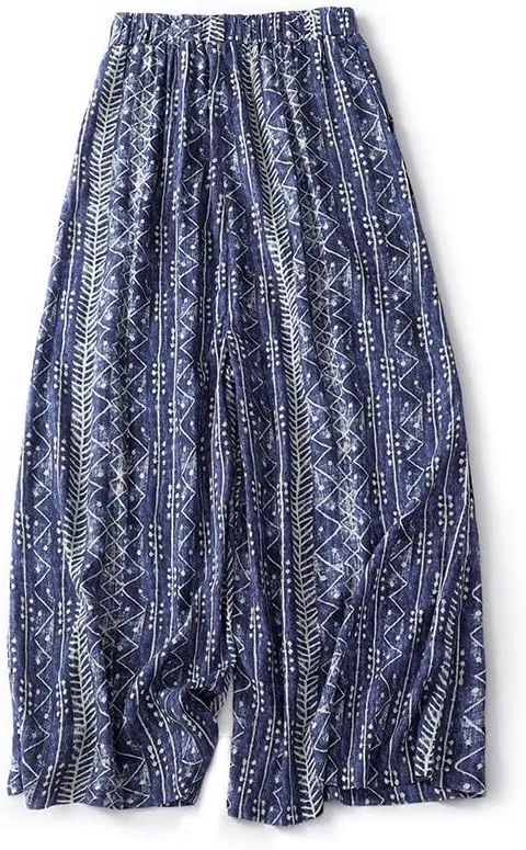 Womens Wide Leg Pants High Waist Straight Leg Cotton Linen Pants Lightweight Flowy Boho Trousers Summer Vacation