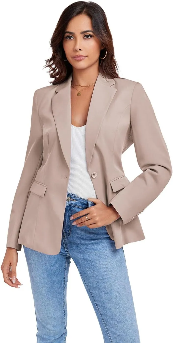 Women's Work Office Blazer One Button Notched Lapel Business Tuxedo Blazer Casual Blazer Jackets Suit Petite