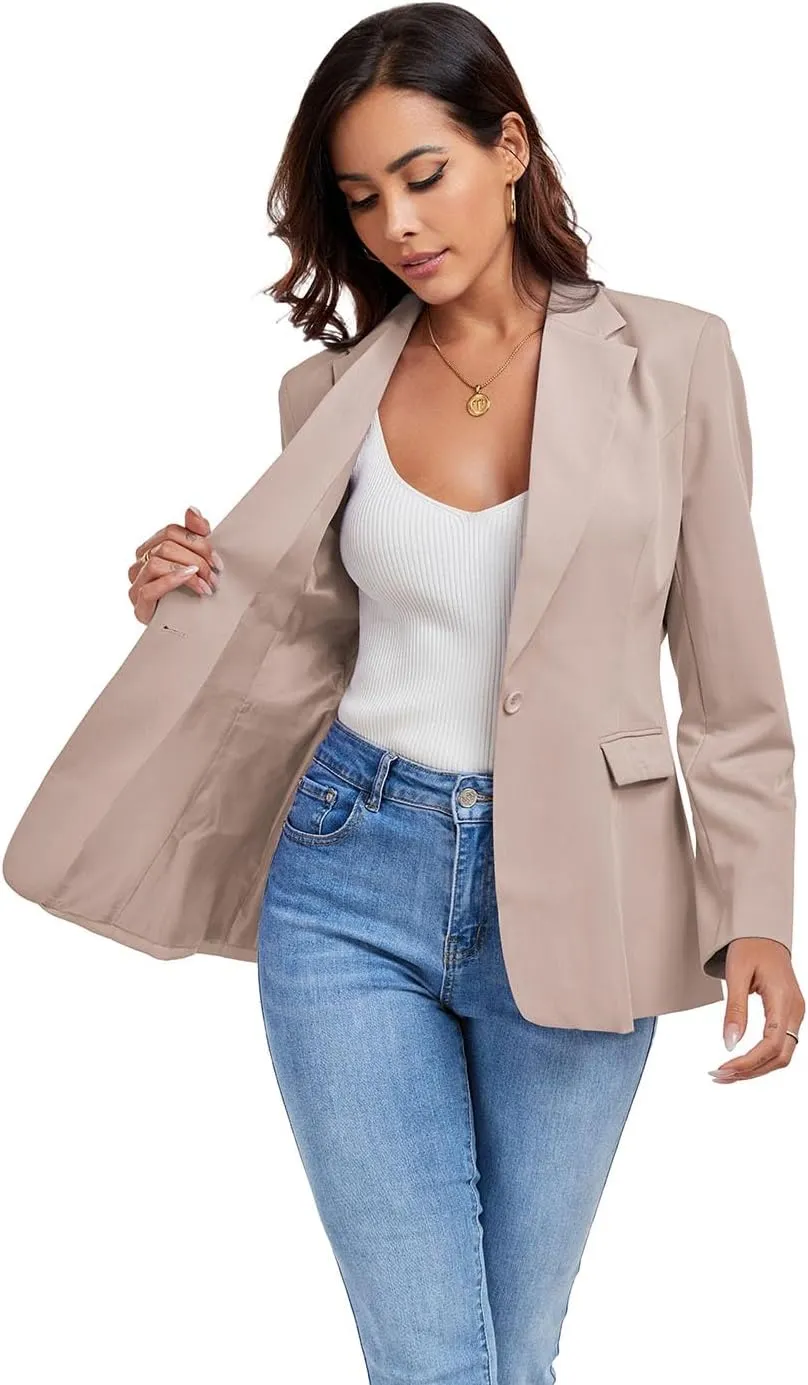Women's Work Office Blazer One Button Notched Lapel Business Tuxedo Blazer Casual Blazer Jackets Suit Petite