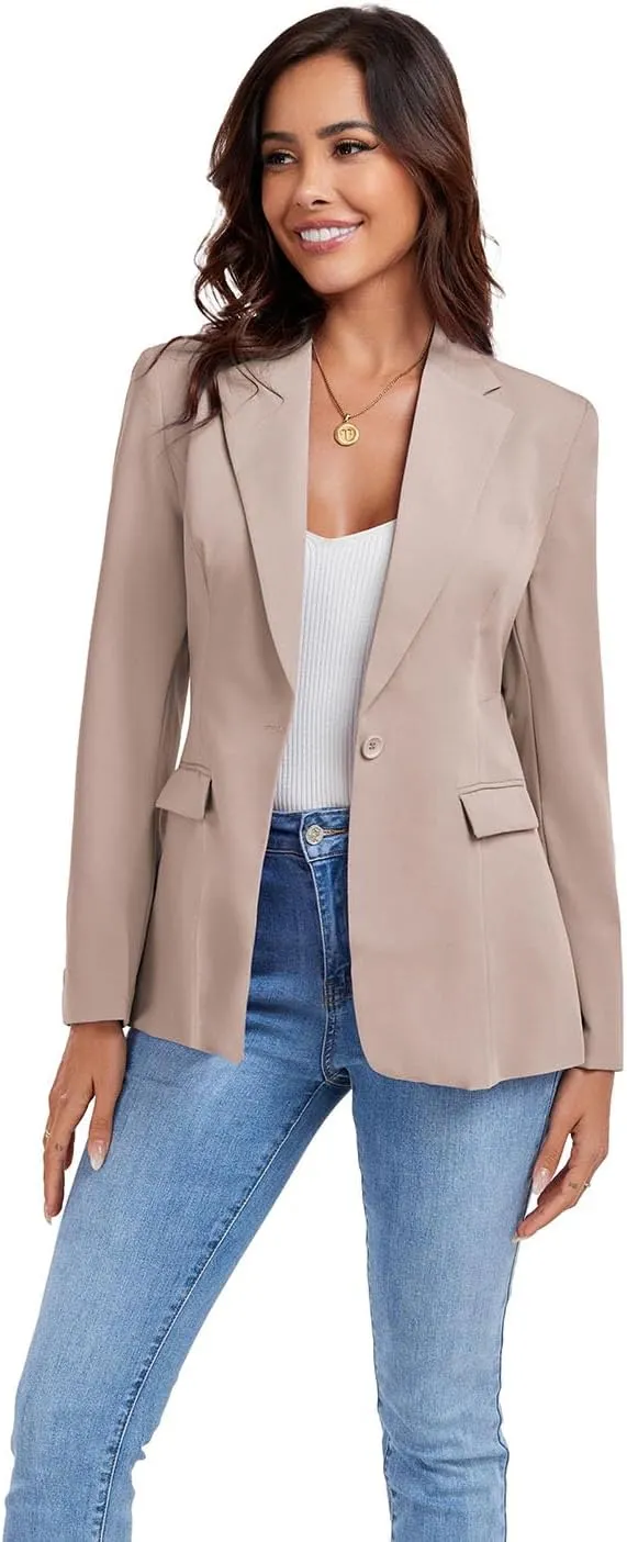 Women's Work Office Blazer One Button Notched Lapel Business Tuxedo Blazer Casual Blazer Jackets Suit Petite