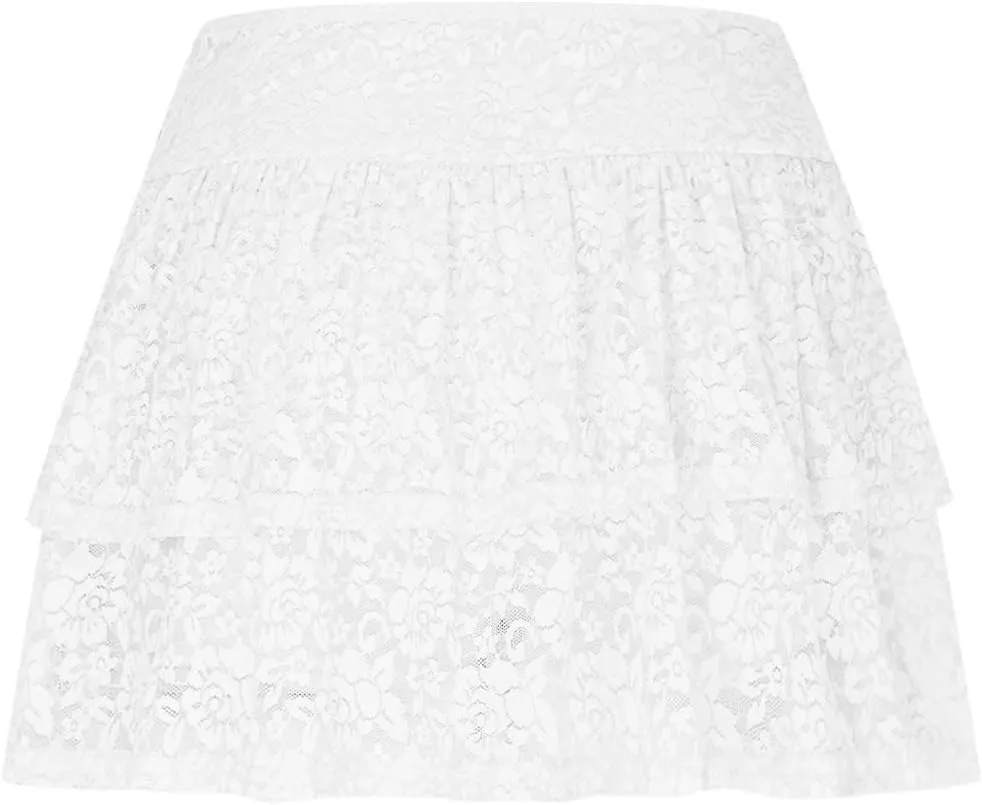 Womens Y2k Lace Mini Skirt Fairy Mesh Floral Mid Low Rise Ruffle Half Slip Skirt Sexy Layered Flowy Short Skirt