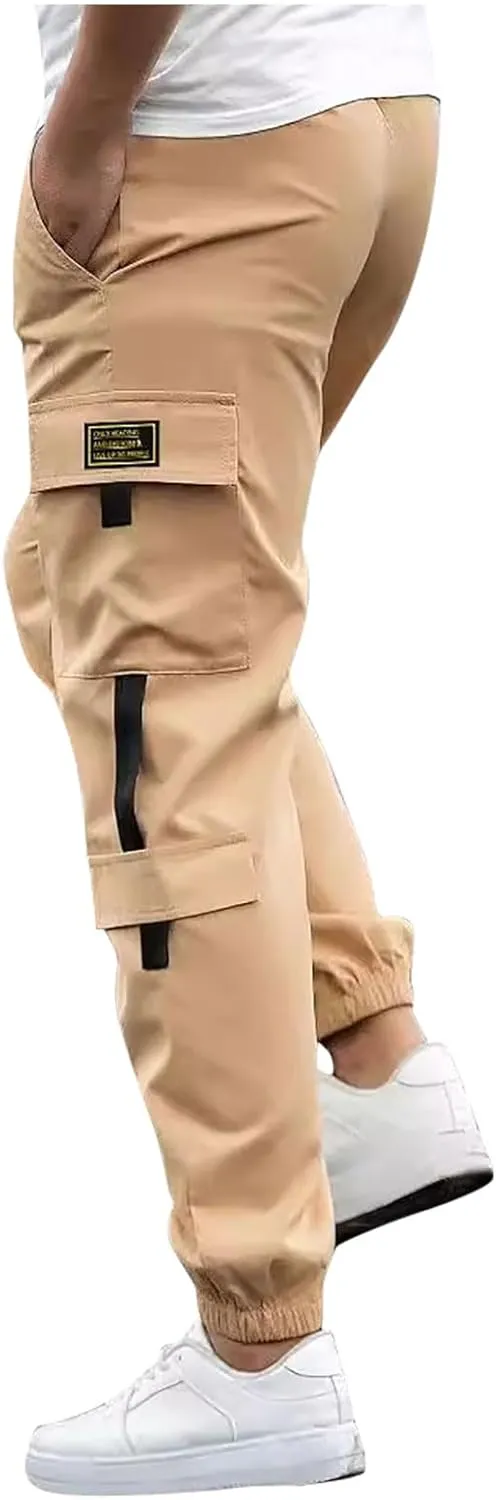 Xiaojmake Mens Casual Cotton Joggers Drawstring Chino Cargo Pants Twill Track Jogging Sweatpants Outdoor Hiking Running Pants