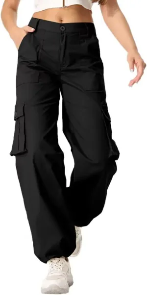 XNYAMA Wide Leg Cargo Pants Womens Girls Cotton Baggy Streetwear Casual Trendy Work Trousers with 6 Pockets