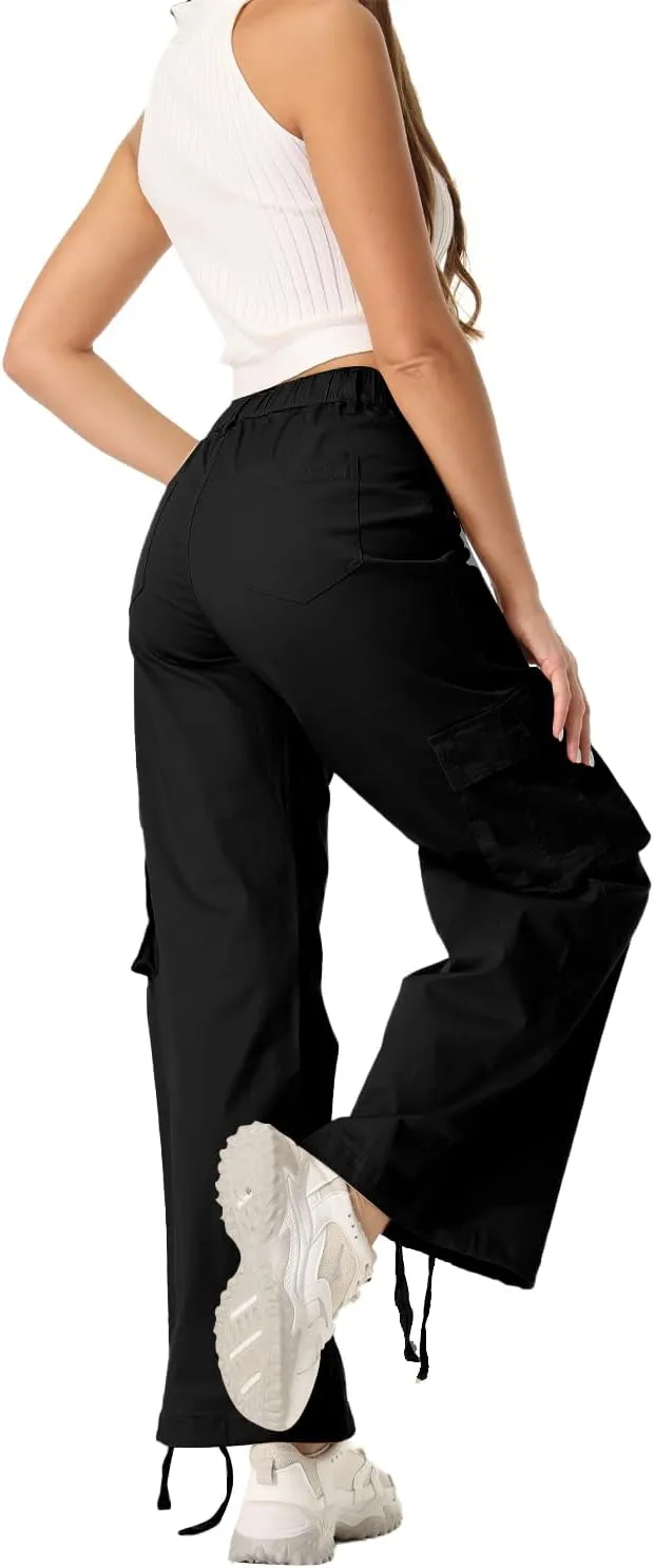 XNYAMA Wide Leg Cargo Pants Womens Girls Cotton Baggy Streetwear Casual Trendy Work Trousers with 6 Pockets