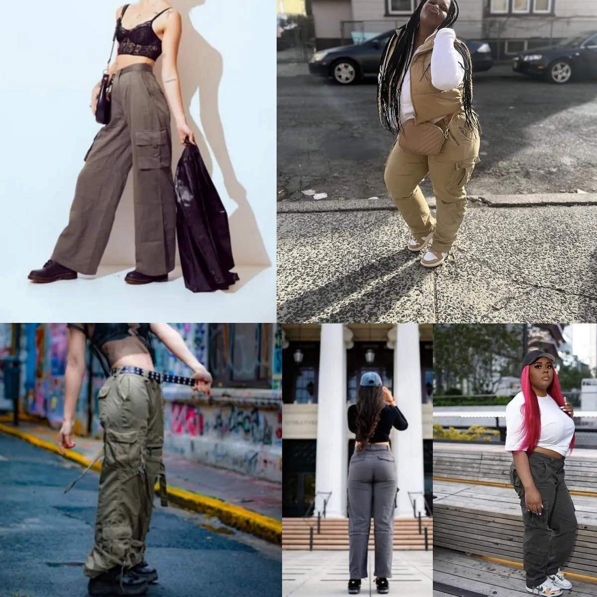 XNYAMA Wide Leg Cargo Pants Womens Girls Cotton Baggy Streetwear Casual Trendy Work Trousers with 6 Pockets