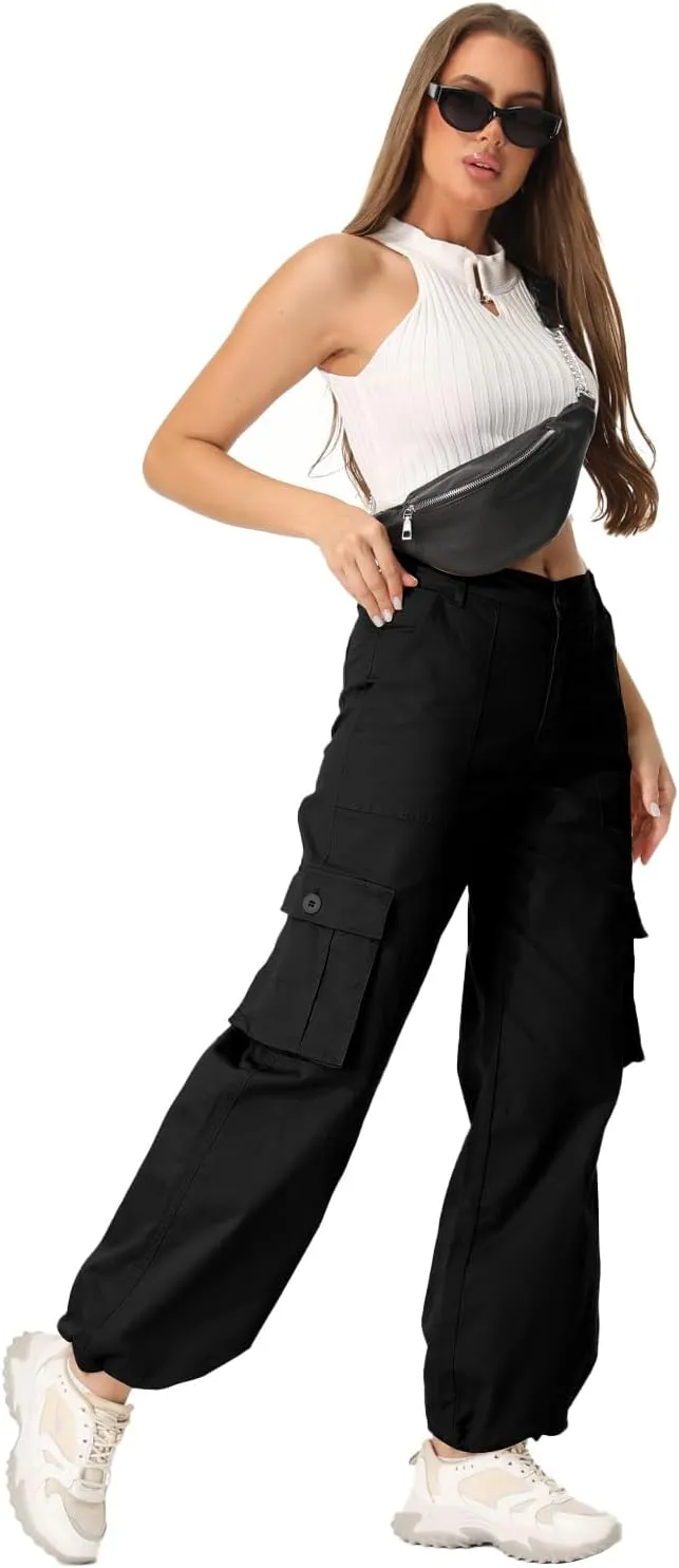 XNYAMA Wide Leg Cargo Pants Womens Girls Cotton Baggy Streetwear Casual Trendy Work Trousers with 6 Pockets